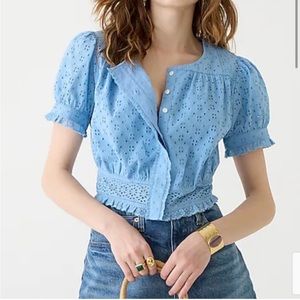 J. Crew Blue Eyelet Blouse